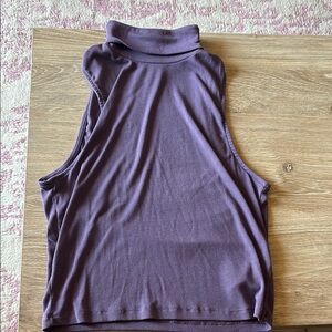 Sleeveless Turtle Neck Cropper Purple Top